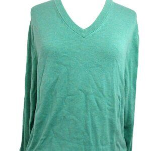 Brooks Brothers Pullover Sweater Size M Green Long Sleeve V-Neck‎ Ribbed Hem